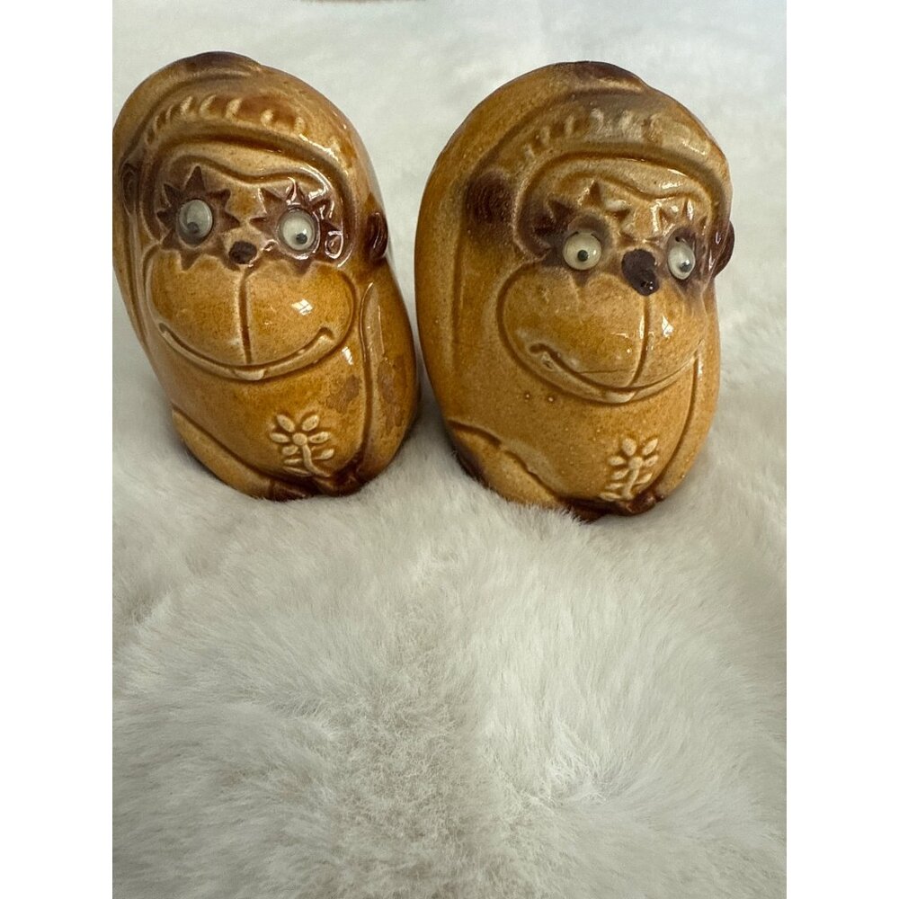 Vintage Ceramic Salt & Pepper Shakers, Gorilla Monkey Set, Midcentury